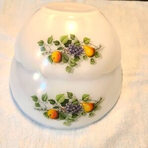 Vintage Milk Glass Mixing Bowls Set Scalloped Edge Fruits de France Opal Nesting